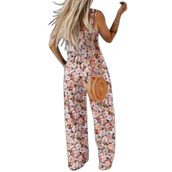 Women’s Sleeveless Printed Jumpsuit Loose Fit Casual Overalls with Pockets | Wide Leg One-Piece Romper