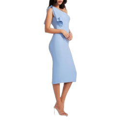 Women’s Tiffany One Shoulder Midi Sheath Dress Large Bow Detail & Side Zipper Elegant Evening & Cocktail Dress